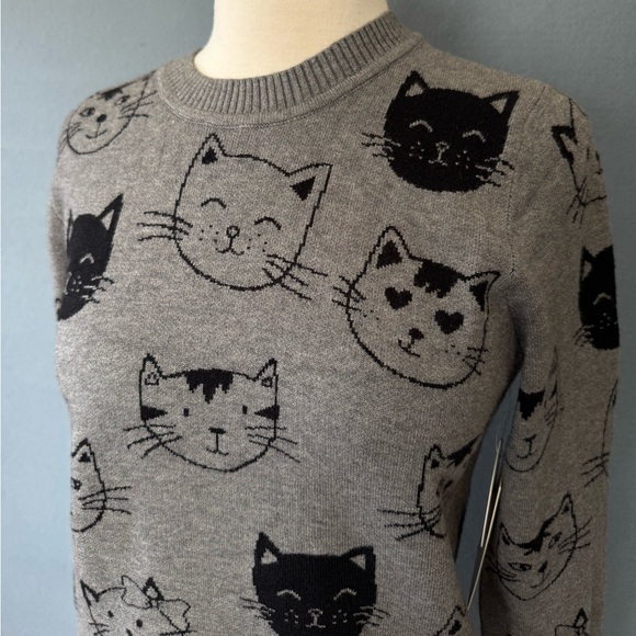 Anthropologie Calligraphie Gray Cat Print Sweater Women’s Small NWT - Picture 3 of 9